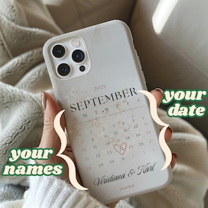 Wedding phone case, Bridal iPhone cases, Personalised date, Anniversary custom name cover,  Bride engagement day gift, iPhone 16 15 14 13 12
