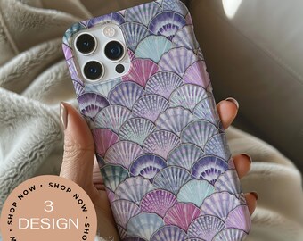 Pink Seashell Phone Case Ocean Cell Phone Case Coastal Summer Phone Cover Beach Cute iPhone 16 15 14 13 12 PRO Max, Samsung Galaxy S24, S23