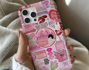 Cute Pink Bookish Collage Case, iPhone 16 15 14 13 12 11 Pro Max Plus , Samsung Galaxy S24 S23 S22 Gift for her, Summer Coquette Collage