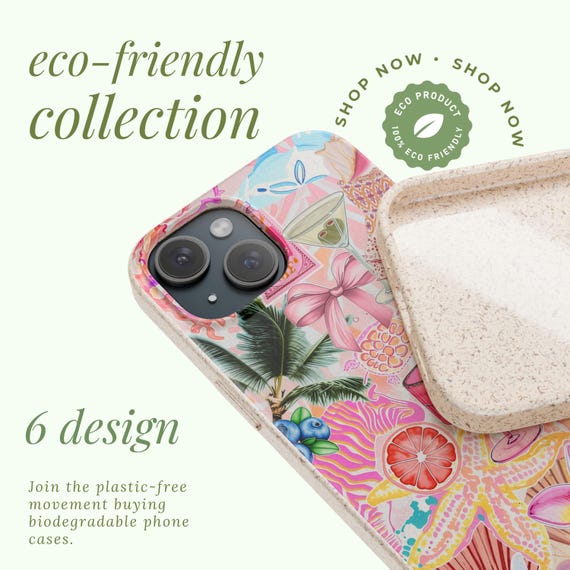 Green Leaves Biodegradable Phone Case, Coquette Collage Preppy and Cute  Pink Aesthetic Phone Case For iPhone 16 15 14 13 12, Samsung Galaxy