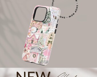 Pink Coquette Christmas Holiday Phone Case, Collage Christmas Phone Cover, iPhone 17 Pro Max Air, Magsafe Phone Cases
