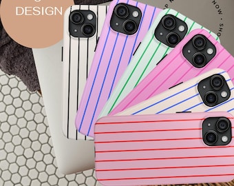 Aangepaste kleur gestreepte telefoonhoes, retro minimalistische esthetische lijnen, iPhone 16 15 14 13 Pro Max Plus, Pixel 9 8 7, Samsung S24 S23 S22, cadeau