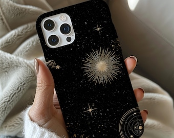 Celestial Moon Phone Case, Cosmic Night Stars Design for iPhone 17 16 15 14 13 12 11 PRO Max Plus, Samsung Galaxy S24, S23, S22, Gift