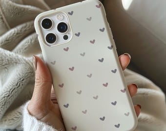 Pastel Heart Pattern Beige Phone Case for iPhone 17 Air 16 15 14 13 Pro Max Mini, Samsung Galaxy S24, S23, Ultra Shockproof Phone Cover