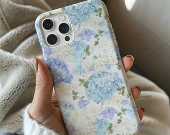 Watercolor Spring Floral Phone Case, Hydrangea Blooms, Spring Gifts, iPhone 16 15 14 13 12 11 Pro Max Plus, Samsung Galaxy S25 S24, MAGSAFE