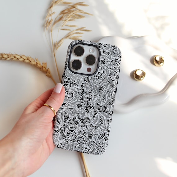 Black Lace Floral Phone Case, Elegant Vintage Aesthetic, Romantic Pattern iPhone Case For Air