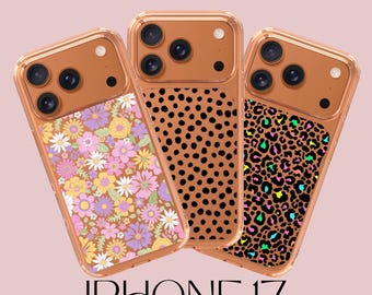 Ästhetische Hülle für orange iPhone 17 Pro, beste transparente Telefonhülle, exquisites Design, BOHO IPHONE Trendy With Black Dots New iPhone Hülle