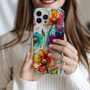 Floral Stained Glass Effect iPhone 16 Pro Plus 15 14 13 12 11 Pro Max Plus Cases | Rose Gold and Pastel Colored Wildflowers | Samsung s24