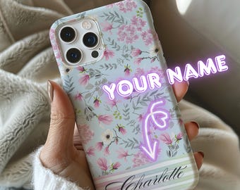 Funda rígida personalizada con diseño de flores silvestres para iPhone 16, 15, 14, 13, 12, 11, X, XR, XS Pro Max Plus, Samsung S25, S24, S23, S22 y S21. Un regalo para ella.