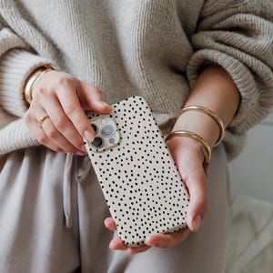 BOHO IPHONE  Case Trendy With Black Dots New iPhone 13 14 15 16 Pro Max Plus Mini, Compatible Cute Phone Cover Gift For Her