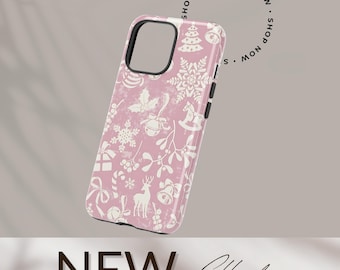Pink Christmas iPhone Case – Cute Holiday Phone Cover with Snowflakes, Reindeer, Gifts & Festive Winter Design, iPhone 17 16 15 14 PRO Max