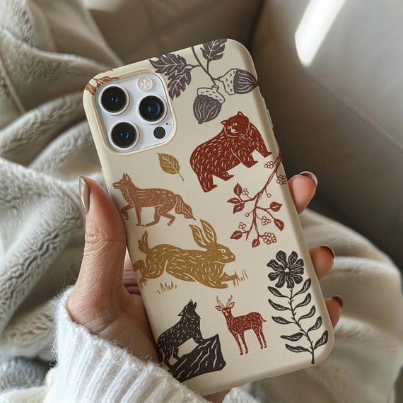 Phone case with forest animals, deer, fox, bear, hare, forest case for  iPhone 17 Air 16 15 14 13 12 PRO Max Plus, Samsung S25 S24 Ultra FE