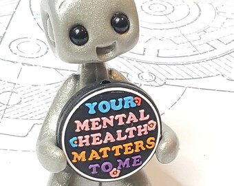 Your Mental Health Matters Handmade Resin Robot Figurine – Desk Decor, Self-Care Companion