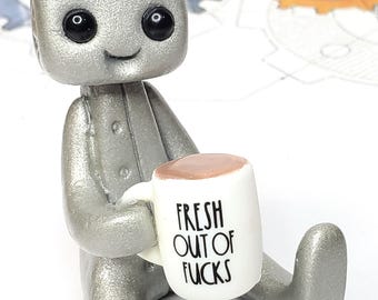 Fresh Out Of F*cks Robot Figurine – Handmade Resin Office Desk Buddy