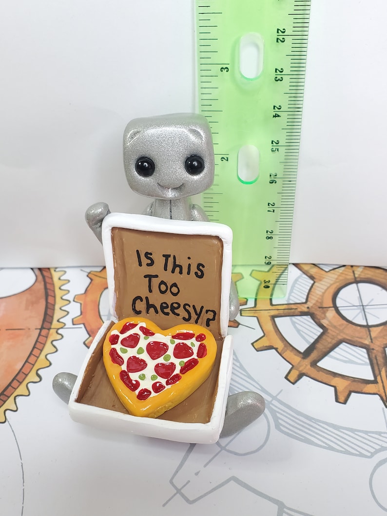 Pizza My Heart Robot Figurine Resin Desk Shelf Decor Gift image 7