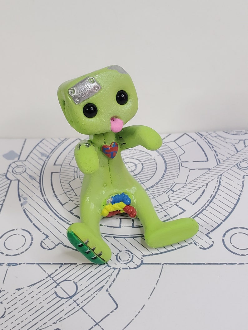 Zombie Robot Figure Green Resin Art Toy Kawaii Desk Friend Gift image 1