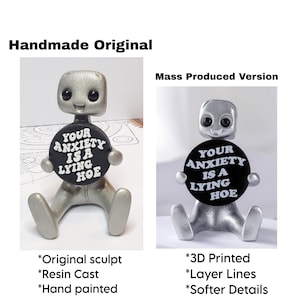 Mental Health Gift Robot Figurine – Your Anxiety Is A Lying Hoe Reminder Desk Buddy – Desk Decor – Handmade image 4