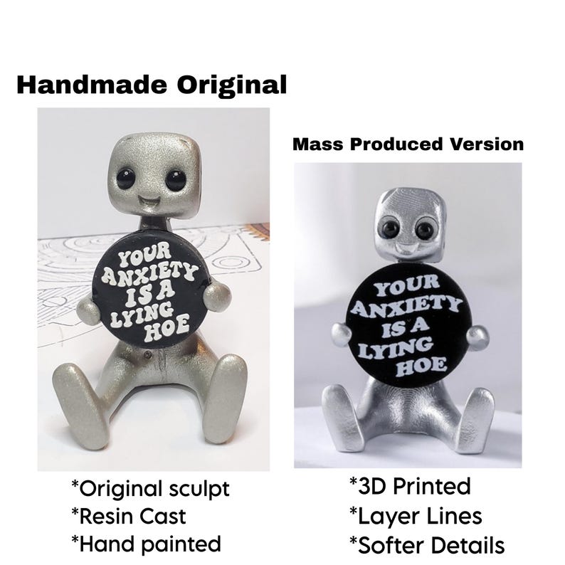 Mental Health Gift Robot Figurine – Your Anxiety Is A Lying Hoe Reminder Desk Buddy – Desk Decor – Handmade image 4