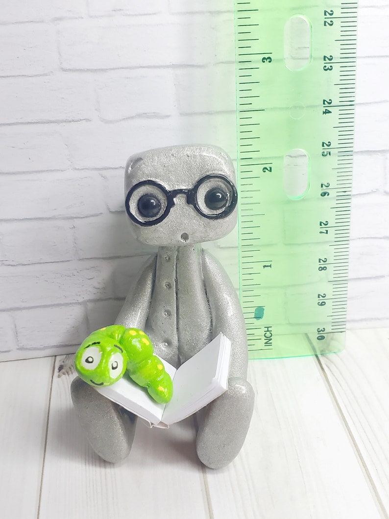 Book Worm Robot Figure Resin Art Toy Book Lover Gift Desk Decor image 9