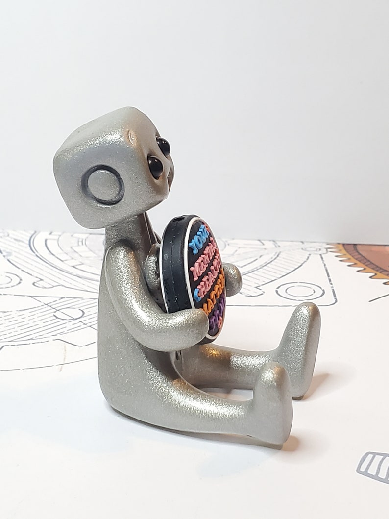 Your Mental Health Matters Robot Figurine Resin Art Toy Kawaii Desk Buddy image 3
