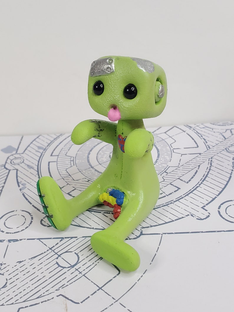 Zombie Robot Figure Green Resin Art Toy Kawaii Desk Friend Gift image 3