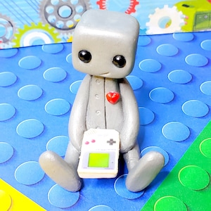 Gaming boy Robot Resin Art Toy Figure Kawaii Desk Friend Gift image 1