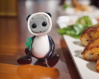 Robot in a Panda Costume Resin Art Toy Figure Kawaii Desk Friend Gift