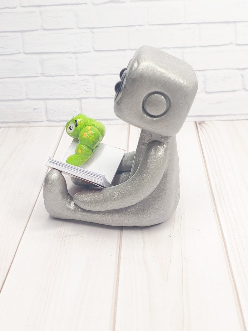 Book Worm Robot Figure Resin Art Toy Book Lover Gift Desk Decor image 4