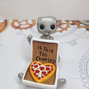 Pizza My Heart Robot Figurine Resin Desk Shelf Decor Gift image 6