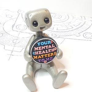 Your Mental Health Matters Robot Figurine Resin Art Toy Kawaii Desk Buddy image 2