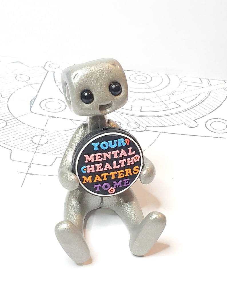 Your Mental Health Matters Robot Figurine Resin Art Toy Kawaii Desk Buddy image 2