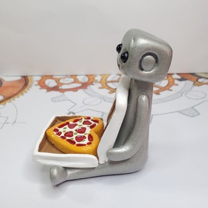 Pizza My Heart Robot Figurine Resin Desk Shelf Decor Gift image 2