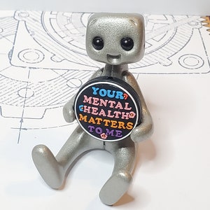 Your Mental Health Matters Robot Figurine Resin Art Toy Kawaii Desk Buddy image 1