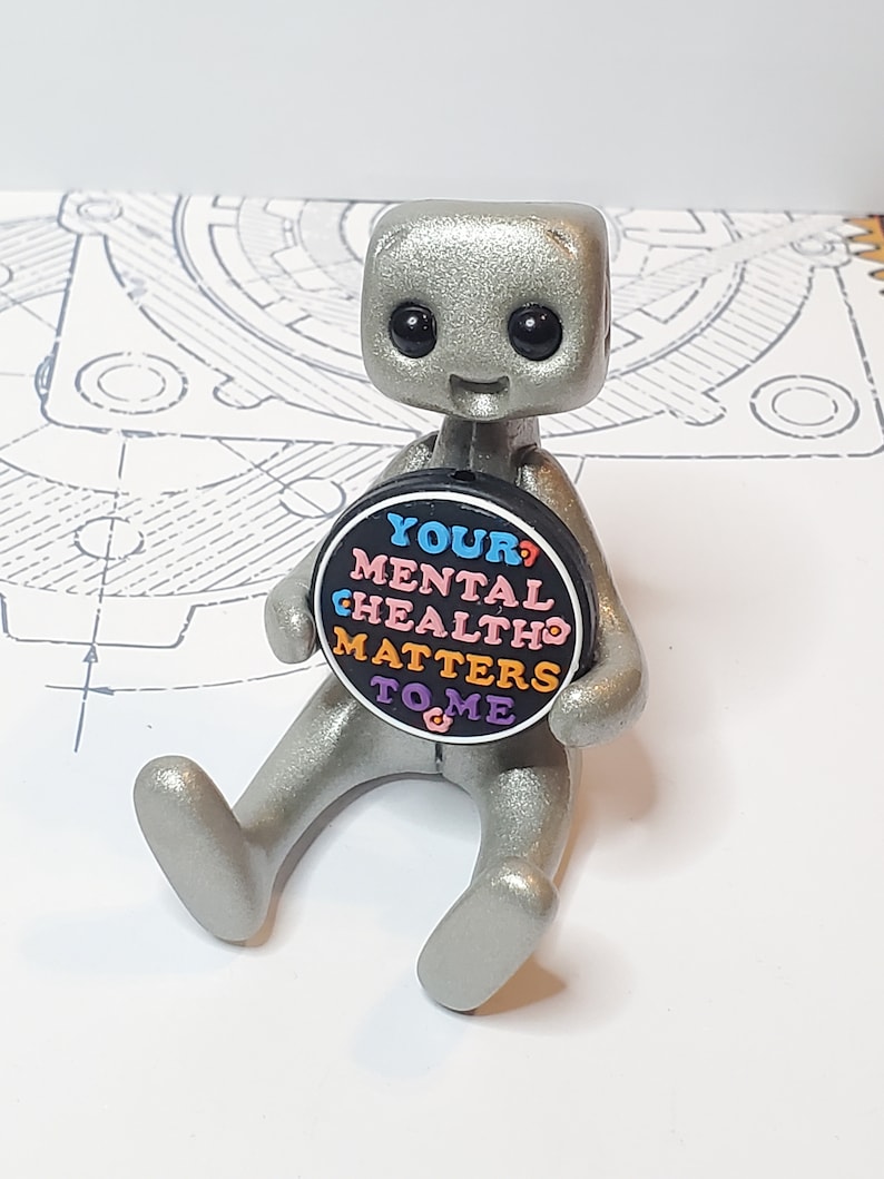 Your Mental Health Matters Robot Figurine Resin Art Toy Kawaii Desk Buddy image 1