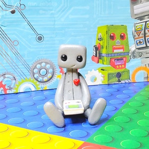 Gaming boy Robot Resin Art Toy Figure Kawaii Desk Friend Gift image 4