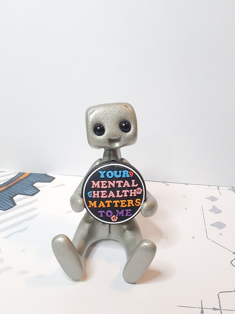 Your Mental Health Matters Robot Figurine Resin Art Toy Kawaii Desk Buddy image 6