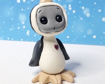 Robot in a Penguin Costume Resin Art Toy Figure Kawaii Desk Friend Gift