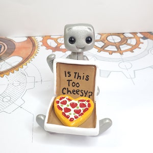 Pizza My Heart Robot Figurine Resin Desk Shelf Decor Gift image 1