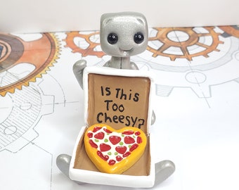 Pizza My Heart Robot Figurine Resin Desk Shelf Decor Gift