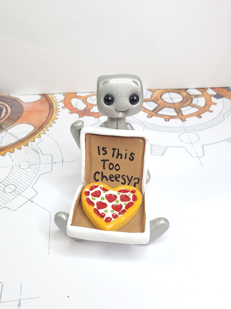 Pizza My Heart Robot Figurine Resin Desk Shelf Decor Gift image 1