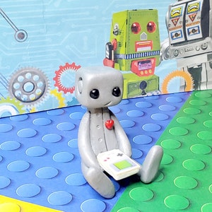 Gaming boy Robot Resin Art Toy Figure Kawaii Desk Friend Gift image 3