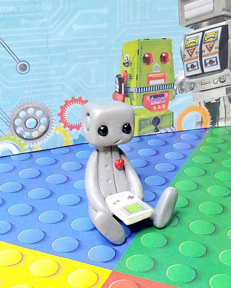 Gaming boy Robot Resin Art Toy Figure Kawaii Desk Friend Gift image 3