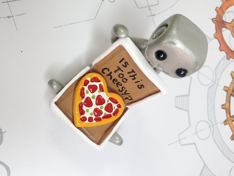 Pizza My Heart Robot Figurine Resin Desk Shelf Decor Gift image 5