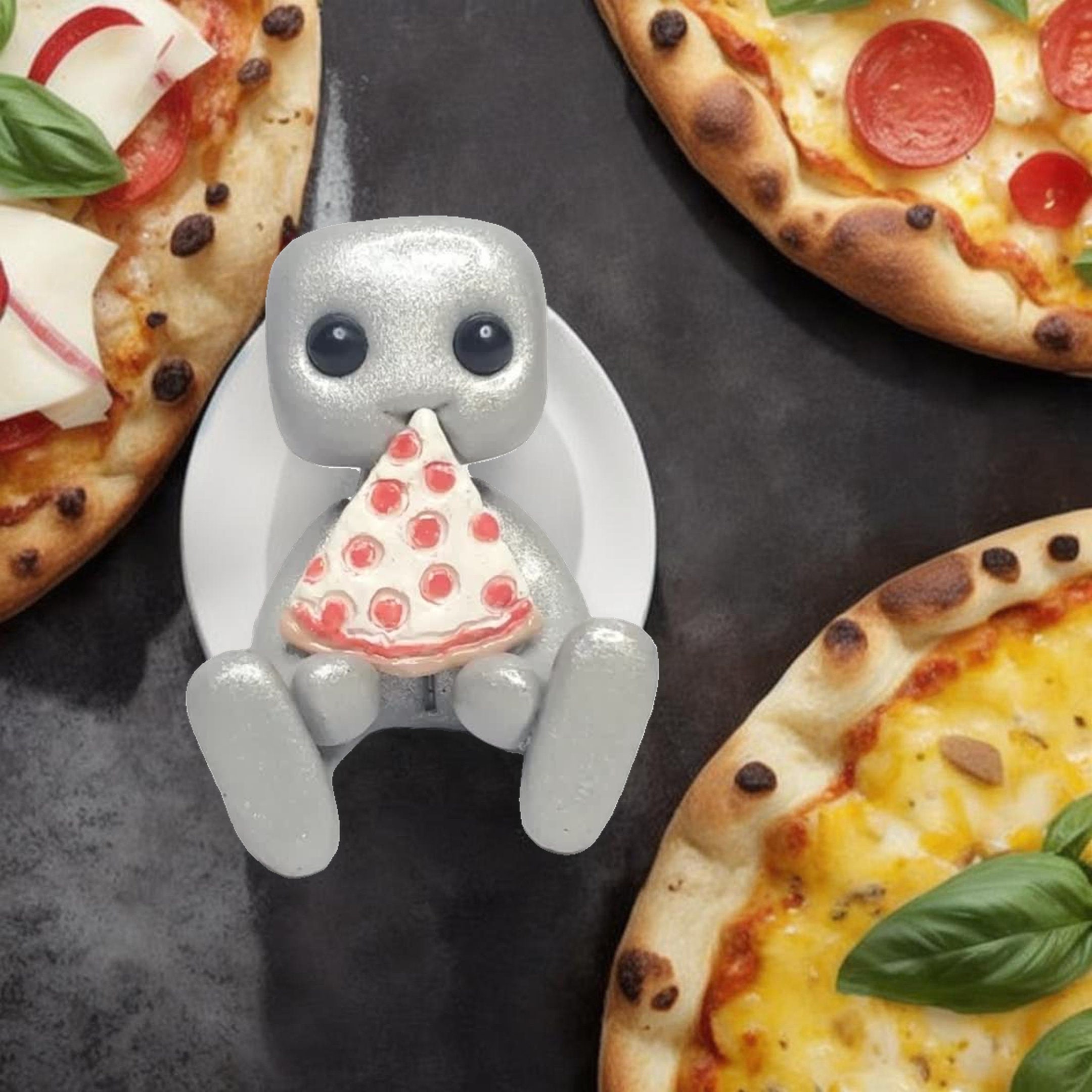 Pizza Robot Resin Art Toy Figure Kawaii Desk Friend Gift