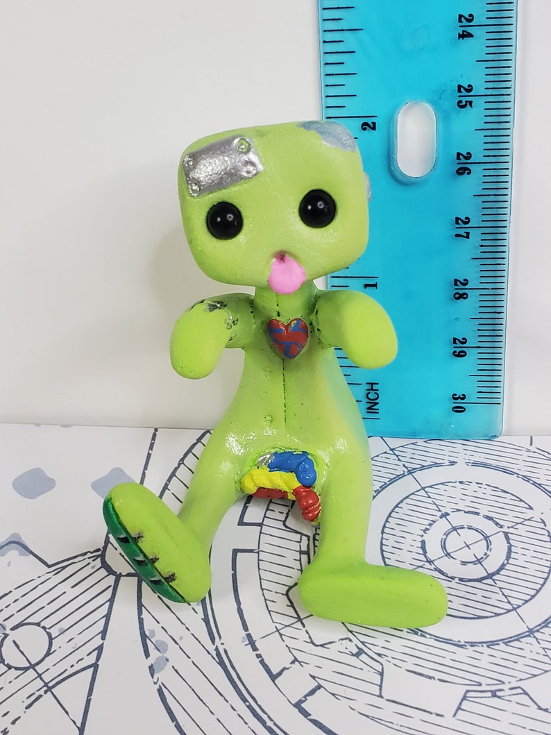 Zombie Robot Figure Green Resin Art Toy Kawaii Desk Friend Gift image 8