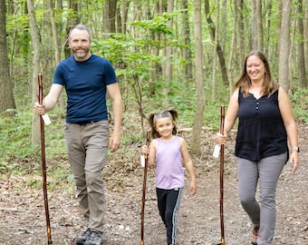 Handmade Hickory Walking Stick, Rustic Wooden Hiking Staff, Heavy Duty Trekking Pole