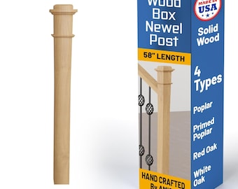 Poste de barandilla de madera maciza: Soporte artesanal para barandilla de escalera (58" de largo)