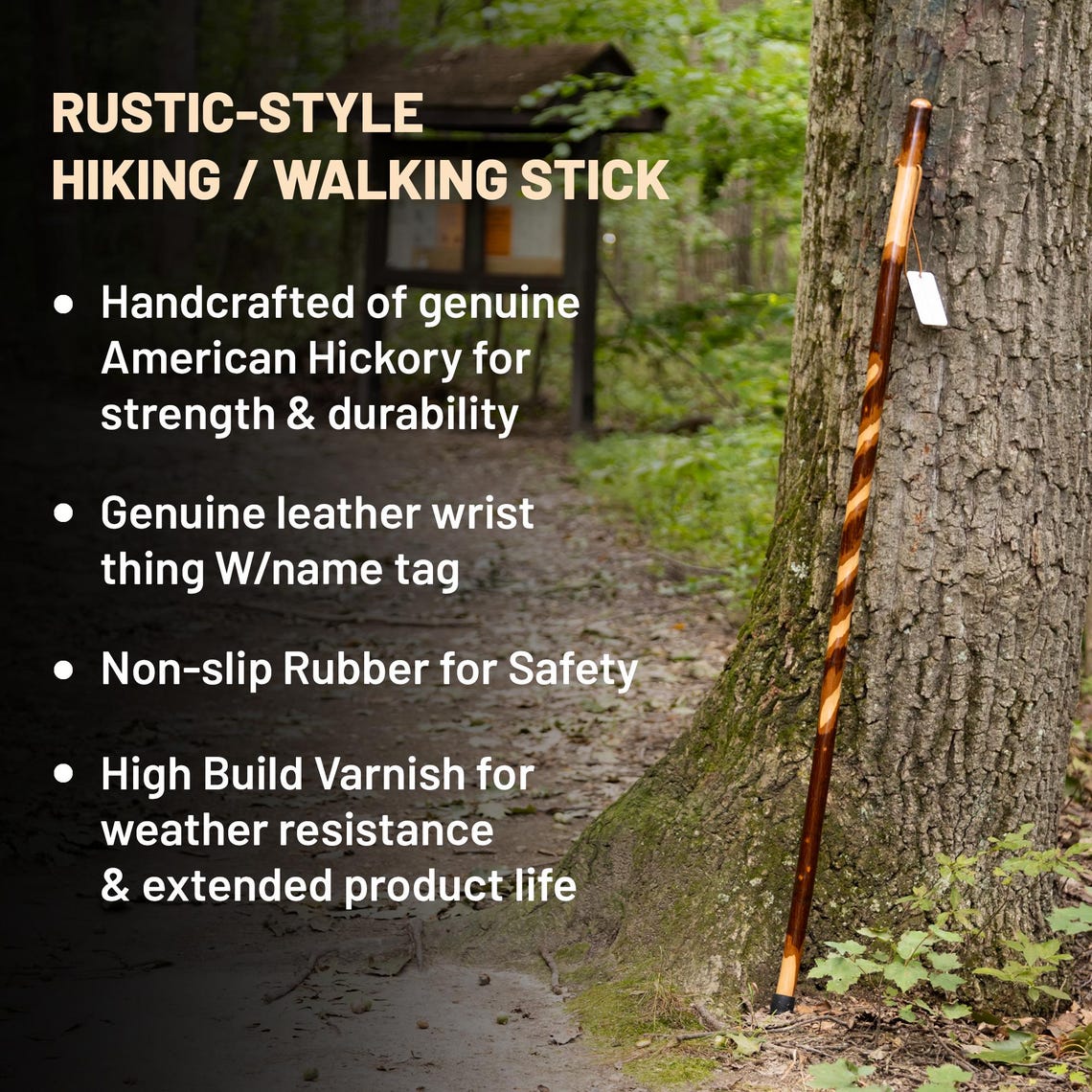 Rustic Pathways Staff Handcrafted Twisted Hickory Walking Stick, Rustic Spiral Hiking Staff ...
