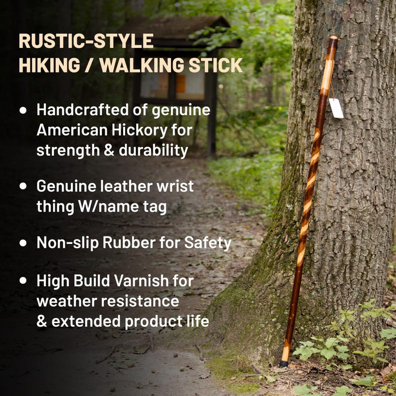 Handcrafted Twisted Hickory Walking Stick, Rustic Spiral Hiking Staff ...