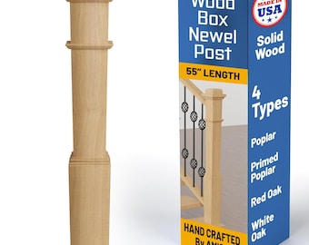 Poste de barandilla de madera maciza: Soporte artesanal para barandilla de escalera (55" de largo)